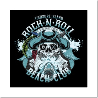 Pleasure Island Rock and Roll Beach Club Retro Distressed 1990 Design Posters and Art